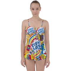 Colorful-city-life-horizontal-seamless-pattern-urban-city Babydoll Tankini Set by uniart180623