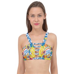 Colorful-city-life-horizontal-seamless-pattern-urban-city Cage Up Bikini Top by uniart180623