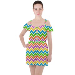 Chevron-pattern-design-texture Ruffle Cut Out Chiffon Playsuit by uniart180623