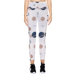 Space Planets Art Pattern Design Wallpaper Pocket Leggings  by uniart180623