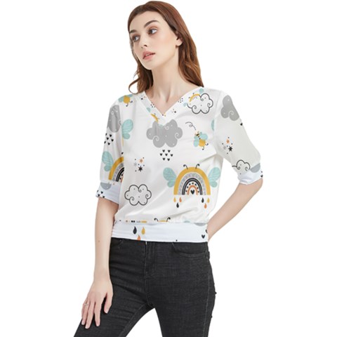 Art Pattern Design Wallpaper Background Print Quarter Sleeve Blouse by uniart180623