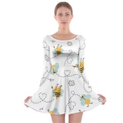 Bee Art Pattern Design Wallpaper Background Print Long Sleeve Skater Dress by uniart180623