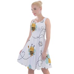 Bee Art Pattern Design Wallpaper Background Print Knee Length Skater Dress by uniart180623