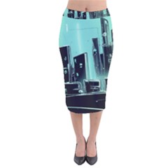 Buildings City Urban Destruction Background Velvet Midi Pencil Skirt by uniart180623