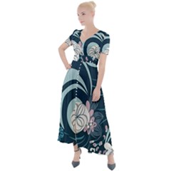 Flowers Pattern Floral Ocean Abstract Digital Art Button Up Short Sleeve Maxi Dress by uniart180623