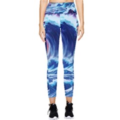 Storm Tsunami Waves Ocean Sea Nautical Nature Pocket Leggings  by uniart180623