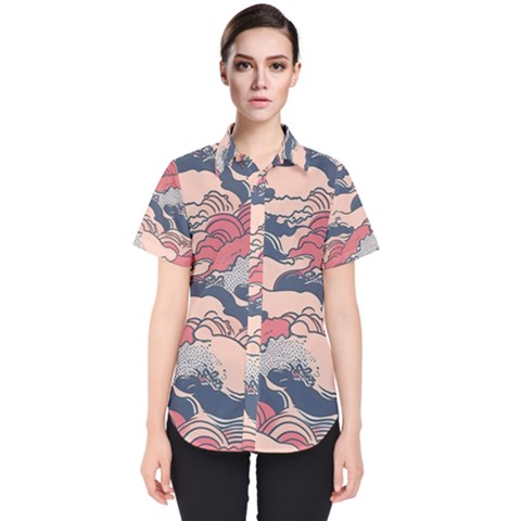 Waves Ocean Sea Water Pattern Rough Seas Women s Short Sleeve Shirt by uniart180623