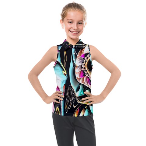 Garden Flower Nature Digital Art Abstract Kids  Sleeveless Polo Tee by uniart180623