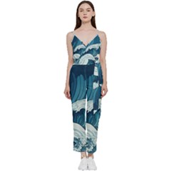 Waves Ocean Sea Pattern Water Tsunami Rough Seas V-neck Camisole Jumpsuit by uniart180623