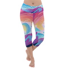 Waves Ocean Sea Tsunami Nautical Lightweight Velour Capri Yoga Leggings by uniart180623