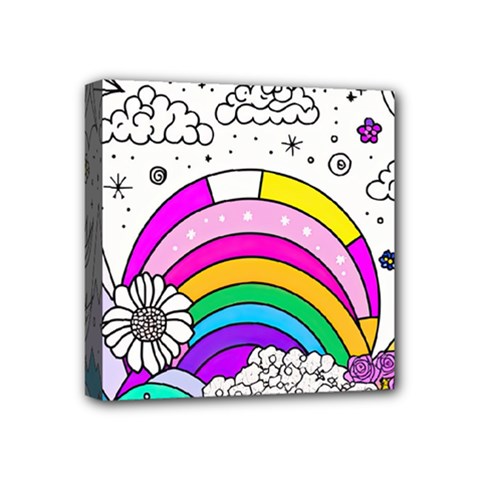 Rainbow Fun Cute Minimal Doodle Drawing Art Mini Canvas 4  X 4  (stretched) by uniart180623