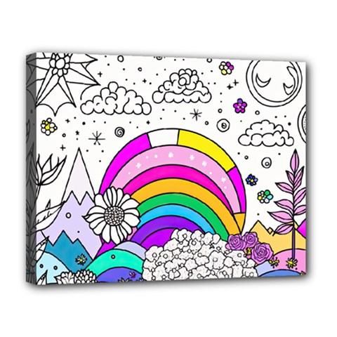 Rainbow Fun Cute Minimal Doodle Drawing Art Canvas 14  X 11  (stretched) by uniart180623