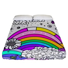 Rainbow Fun Cute Minimal Doodle Drawing Art Fitted Sheet (california King Size) by uniart180623