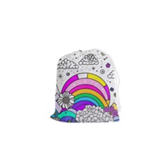 Rainbow Fun Cute Minimal Doodle Drawing Art Drawstring Pouch (xs) by uniart180623