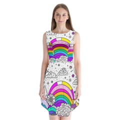 Rainbow Fun Cute Minimal Doodle Drawing Art Sleeveless Chiffon Dress   by uniart180623