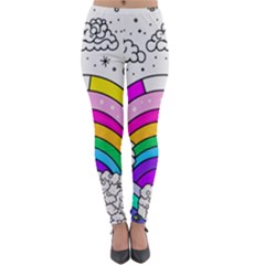 Rainbow Fun Cute Minimal Doodle Drawing Art Lightweight Velour Leggings by uniart180623