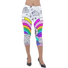 Rainbow Fun Cute Minimal Doodle Drawing Art Lightweight Velour Capri Leggings  by uniart180623