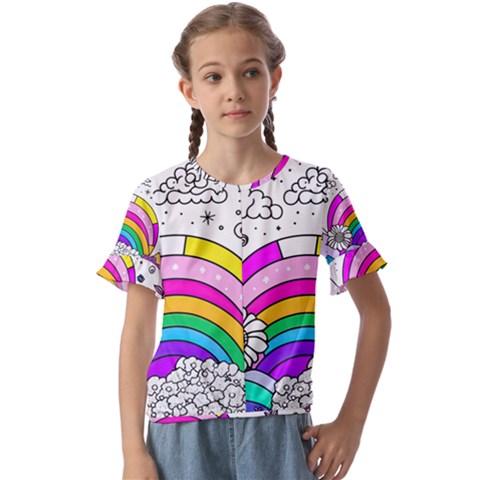 Rainbow Fun Cute Minimal Doodle Drawing Art Kids  Cuff Sleeve Scrunch Bottom Tee by uniart180623