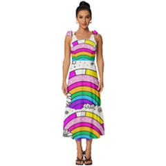 Rainbow Fun Cute Minimal Doodle Drawing Art Tie-strap Tiered Midi Chiffon Dress by uniart180623