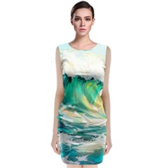 Waves Ocean Sea Tsunami Nautical Art Sleeveless Velvet Midi Dress by uniart180623