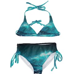 Tsunami Waves Ocean Sea Nautical Nature Water Kids  Classic Bikini Set by uniart180623