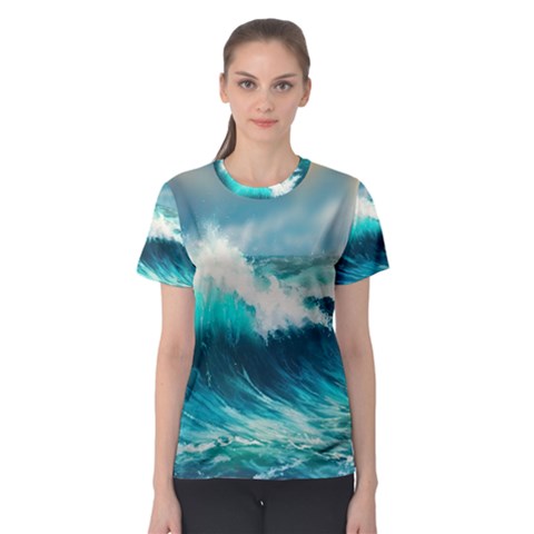 Waves Ocean Sea Tsunami Nautical Painting Women s Sport Mesh Tee by uniart180623