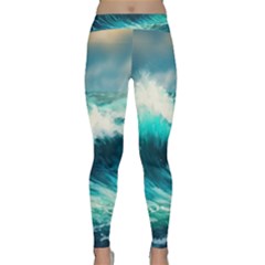 Waves Ocean Sea Tsunami Nautical Painting Classic Yoga Leggings by uniart180623