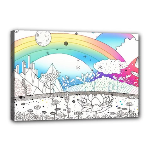Rainbow Fun Cute Minimal Doodle Drawing Arts Canvas 18  X 12  (stretched) by uniart180623