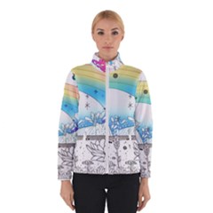 Rainbow Fun Cute Minimal Doodle Drawing Arts Women s Bomber Jacket by uniart180623