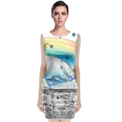 Rainbow Fun Cute Minimal Doodle Drawing Arts Sleeveless Velvet Midi Dress by uniart180623