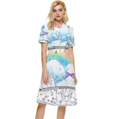 Rainbow Fun Cute Minimal Doodle Drawing Arts Button Top Knee Length Dress by uniart180623