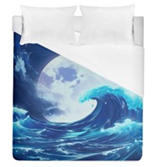 Waves Ocean Sea Tsunami Nautical Blue Duvet Cover (queen Size) by uniart180623