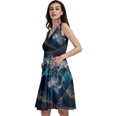 Tsunami Waves Ocean Sea Water Rough Seas Sleeveless V-neck Skater Dress With Pockets by uniart180623