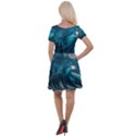 Tsunami Waves Ocean Sea Water Rough Seas Cap Sleeve Velour Dress  View2