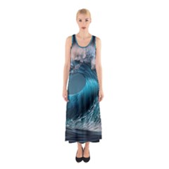 Tsunami Waves Ocean Sea Water Rough Seas Sleeveless Maxi Dress by uniart180623