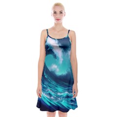 Tsunami Tidal Wave Ocean Waves Sea Nature Water Spaghetti Strap Velvet Dress by uniart180623