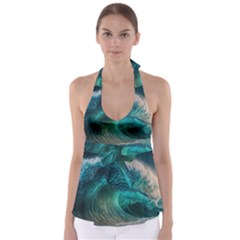 Tsunami Waves Ocean Sea Water Rough Seas Babydoll Tankini Top by uniart180623