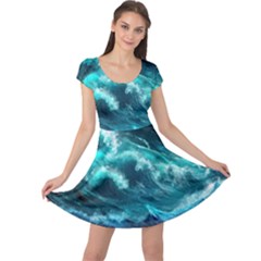 Thunderstorm Tsunami Tidal Wave Ocean Waves Sea Cap Sleeve Dress by uniart180623