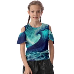 Ai Generated Waves Ocean Sea Tsunami Nautical Fantasy Kids  Butterfly Cutout Tee by uniart180623