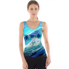 Tsunami Waves Ocean Sea Nautical Nature Water Painting Women s Basic Tank Top by uniart180623