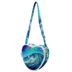 Tsunami Waves Ocean Sea Nautical Nature Water Painting Heart Shoulder Bag by uniart180623