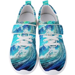 Tsunami Waves Ocean Sea Nautical Nature Water Painting Men s Velcro Strap Shoes by uniart180623