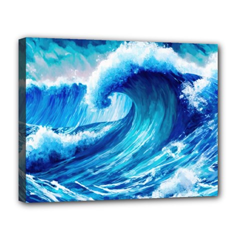 Tsunami Tidal Wave Ocean Waves Sea Nature Water Blue Painting Canvas 14  X 11  (stretched) by uniart180623