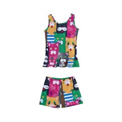 Cat Funny Colorful Pattern Kids  Boyleg Swimsuit by uniart180623