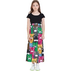 Cat Funny Colorful Pattern Kids  Flared Maxi Skirt by uniart180623