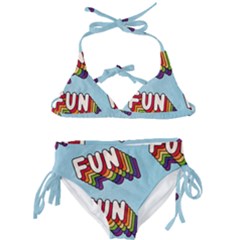 Fun Word Inscription Rainbow Pattern Kids  Classic Bikini Set by uniart180623