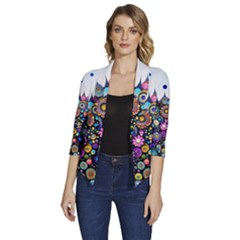 Flower Flowers Flora Floral Nature Watercolor Art Texture Women s Draped Front 3/4 Sleeve Shawl Collar Jacket by Ravend