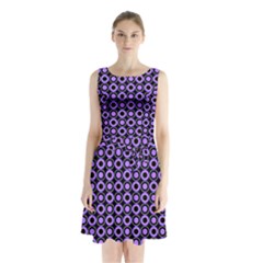 Mazipoodles Purple Donuts Polka Dot  Sleeveless Waist Tie Chiffon Dress by Mazipoodles