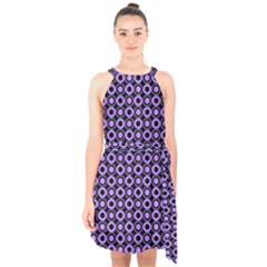 Mazipoodles Purple Donuts Polka Dot  Halter Collar Waist Tie Chiffon Dress by Mazipoodles