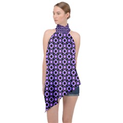 Mazipoodles Purple Donuts Polka Dot  Halter Asymmetric Satin Top by Mazipoodles